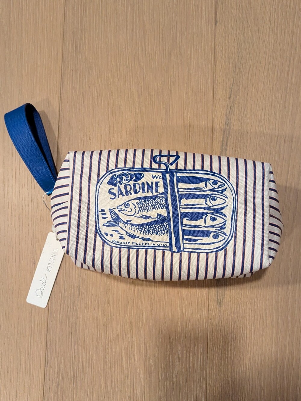 Striped Blue & White Sardine Print Travel Bag